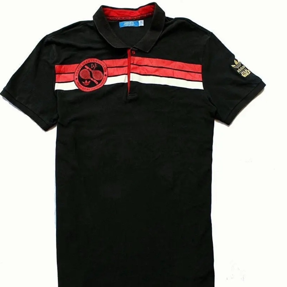 Vintage Adidas Star Wars 3 button Polo Shirt with Red and White Stripes M